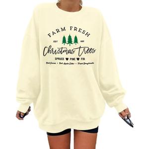MYHALF Womens White Christmas Sweatshirt Crewneck Christmas Tree Graphic Shirts Oversized Xmas Pullover Sweater (Medium)