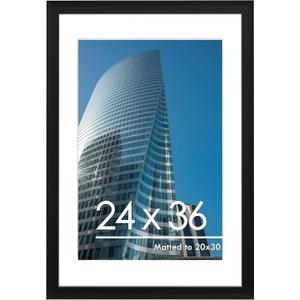 PEALSN 24x36 Poster Frame, Display Pictures 20 x 30 with Mat or 24 x 36 Without Mat, Poster Frames 24 x 36 inches for Wall Mounting Display, Black.