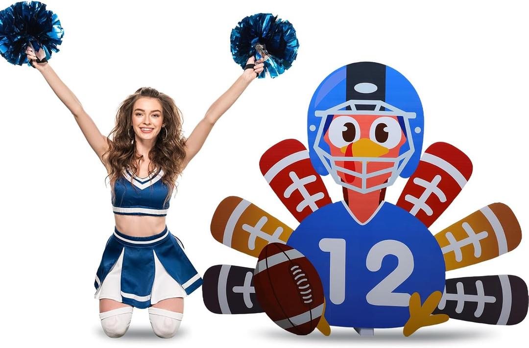 Chunful 4 ft Thanksgiving Football Turkey Cardboard Cutout Stand up Life Size Fall Autumn Harvest Thanksgiving Sport Theme Party Outdoor Decoration Backdrop Photo Props Turkey Standup for Party Supply