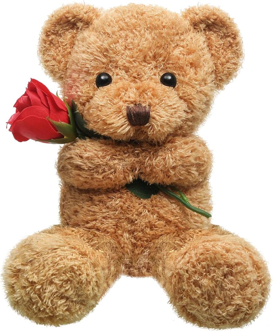 Civaner Bear Stuffed Animal Gift with Rose Funny Cute Bear Stuffed Animal Plush Gift for Mother Day Mom Birthday Wedding Christmas, 11.8 Inches(Beige)