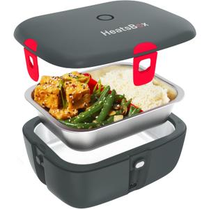 HeatsBox Go Electric Lunch Box, Mobile Warming Box for Heating Food, App Controlled, Integrated Battery, Leak-Proof Stainless Steel Bowl (940 ml), 100 Watt, Grey