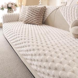 Soft Plush Faux Fur Couch Cover, Fluffy Non Slip Sectional Sofa Covers for 3 Cushion Couch, Furniture Protector Sofa Slipcover(1 PCS 36"x94" White)