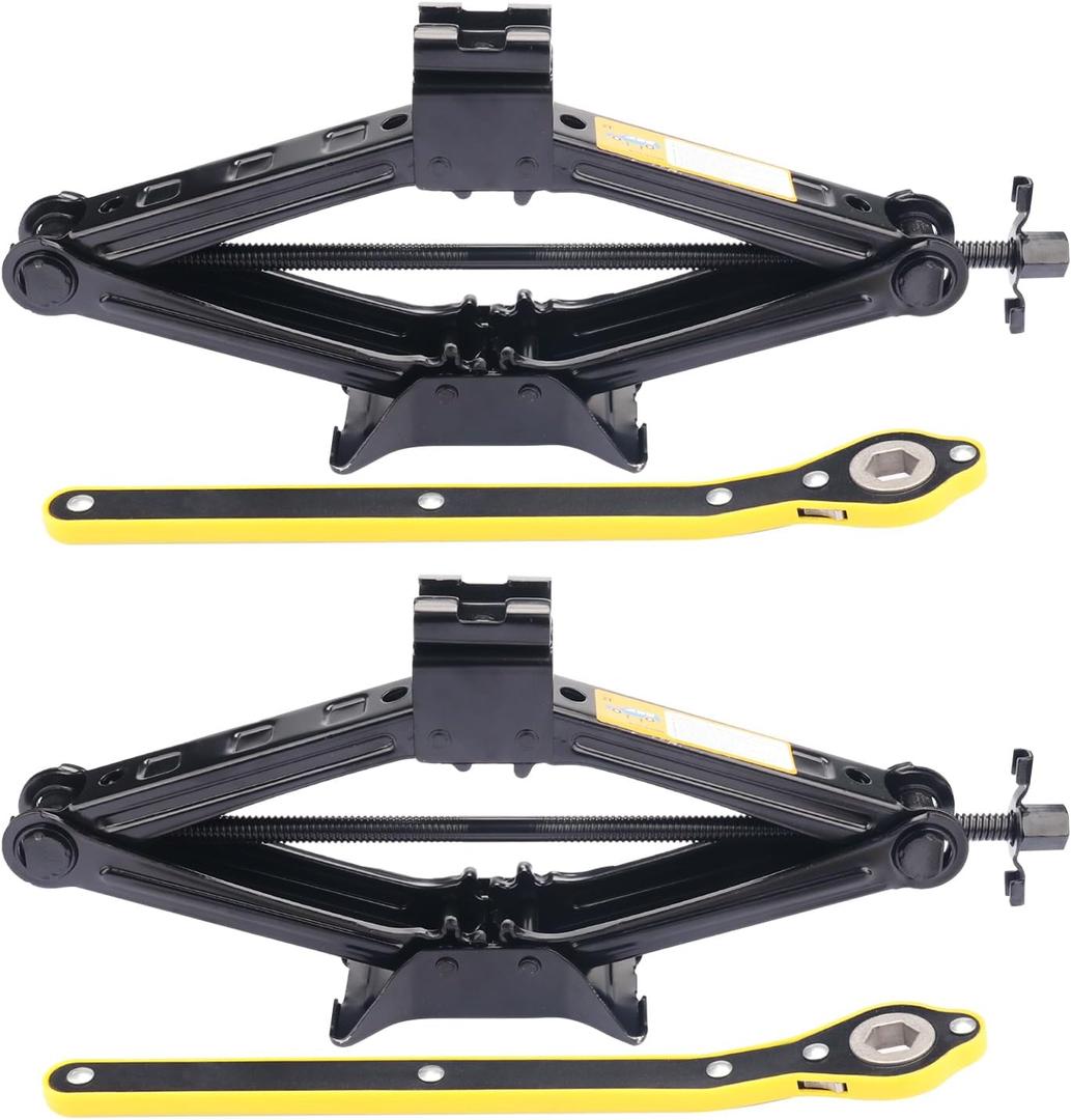 2 Pack 2T Scissor Jack for Car - 2 Ton Robust Steel Car Jack with Saving Effort Ratchet Handle, 2 Ton Load Capacity, Universal Cars Jacks Tool Kit for Auto and Trucks
