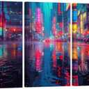 LSIUHWUWI 3Pcs Cool Gaming Wall Art Bustling City Rain-soaked Streets Posters Pictures Colorful Neon Canvas Painting Prints for Boys Room Kids Room Bedroom Home Decoration 20x40inch x3