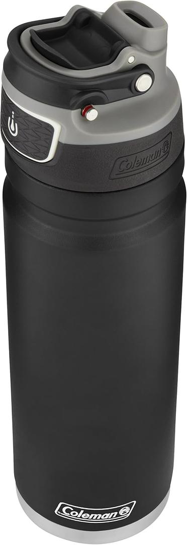 Coleman Autoseal FreeFlow Stainless Steel Water Bottle, Black, 24oz