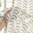 jinchan Linen Boho Curtains for Living Room Semi Sheer Curtains for Bedroom 84 Inches Long Herringbone Printed Farmhouse Drapes, Rod Pocket Window Treatment Curtain Set of 2 Panels Black on Linen
