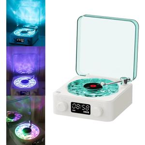The Waves Vinyl Player, Waves Bluetooth Speaker, Portable Vintage Vinyl Speaker with Adjustable Light and Time for Bedroom, Party, White