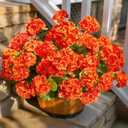 Fake Geraniums Artificial Flowers for Outdoors Fall Autumn Decoration, 6 Bundles Silk Geraniums UV Resistant Look Real Orange Faux Flowers Plants for Front Door Garden Planter Patio Balcony Yard Home
