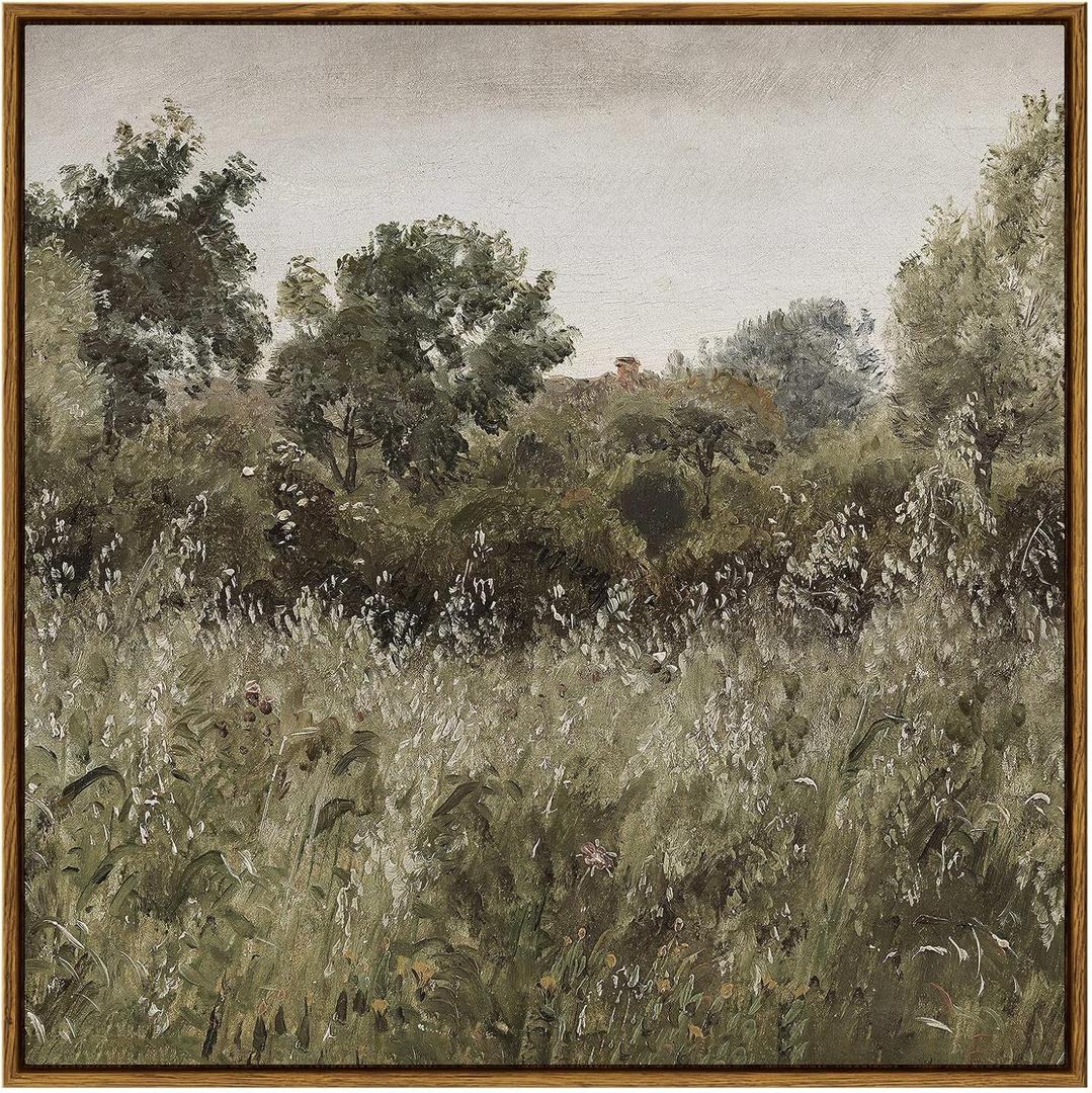 InSimSea Square Framed Canvas Wall Art, Large Decor Field of Oats Grassland Paintings, Nature Scenery Wall Pictures for Bedroom Living Room, Canvas Prints Vintage Country Decor 24"x24"