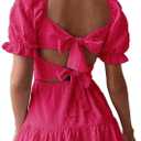 Narecte Summer Dresses for Women 2025, Tie Backless Swiss Dot Mini Dress, Ruffle Hem Flowy Casual Dresses (Medium, Hot Pink)