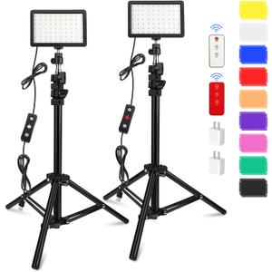 2 Pack 70 LED Video Light with Tripod Stand/Color Filters/Remote Control/USB Wall Charger, Obeamiu 5600K USB Studio Shooting Kit for Photography Lighting, Game Streaming, Conference Zoom Calls