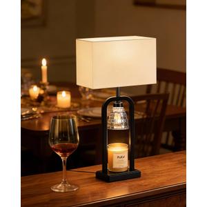 PoKat Electric Candle Warmer Lamp Black, Modern Lamp Candle Warmer with Timer Dimmer, Wax Light Warming Table Lamp for Jar Candles, Bedside Lamp for House Warming Home Decor Living room, Bulb Included (Set of 1 - Matte Black With Black Finish)