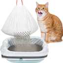 Jutom 42 Count Jumbo Sifting Cat Litter Bags 36 x 18 Inch Extra Large Thick Cat Litter Box Liners with Holes Disposable Thick Scratch Resistant Rubbish Bags Drawstring Rubbish Box Liners