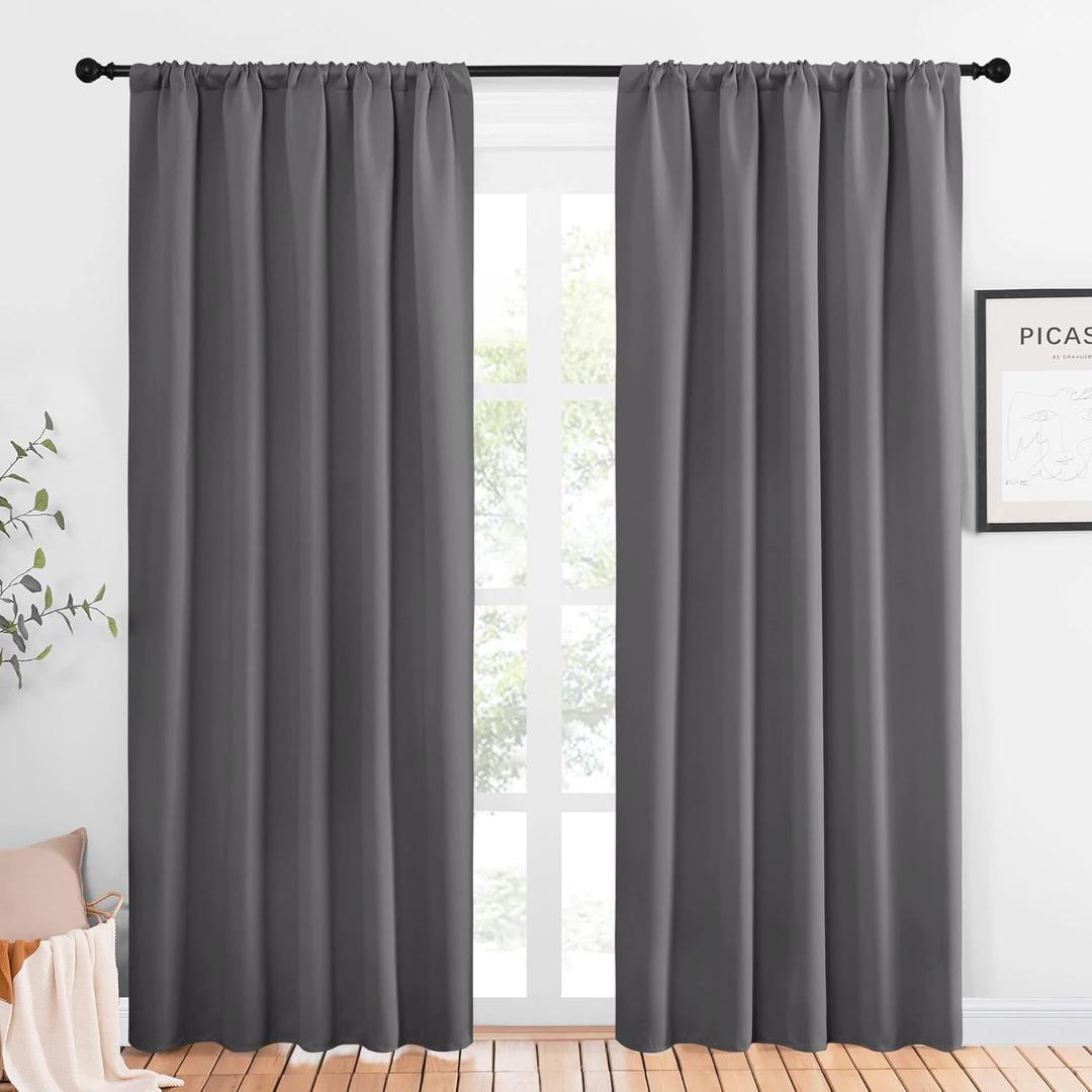 NICETOWN Blackout Curtain Panels for Window - Energy Efficient & Noise Reducing Thermal Insulated Rod Pocket Blackout Drapes/Draperies for Living Room (Grey, 2 Panels, W52 inches x L84 inches)