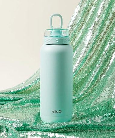 Ello Cooper 32oz Stainless Steel Water Bottle with Straw and Carry Handle, Double Walled and Vacuum Insulated Metal, Leak Proof Locking Lid with Soft Silicone Spout, Reusable, BPA Free, Yucca