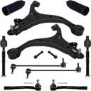 TUCAREST 10Pcs Suspension Kit Fit For 07-12 Hy-undai Santa Fe, 11-13 K-ia Sorento, Front Lower Control Arm w/Ball joint + Outer Inner Tie Rod + Sway Bar + Boots [# K621685 K750204 EV800231 ES800035]