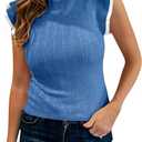 Saodimallsu Womens Summer Sleeveless Sweaters Vest Slimming Crewneck Cable Knit Ruffle Sweater Tank Tops Casual Work Tops (X-Large, Blue)