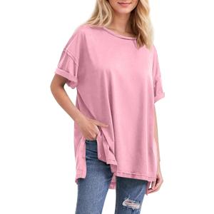 Women Oversized T-Shirt Crew Neck Loose Fit Short Sleeve Tops Summer Casual Blouse Y2K 2025 Basic Top Tees (Pink, M)