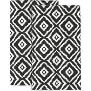 Black White Diamond Grid Hand Towels - Graphic Arrangement Set of 2 Soft Absorbent Decorative Towels, 14 x 28 in