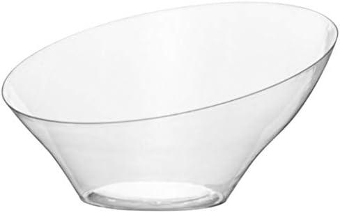 Blue Sky Angled Serving Bowl (1 Pc.) Large - Elegant Clear Plastic Bowl, Perfect Snack Bowl And Salad Bowl for Birthday, Wedding, Themed Party & Other Events