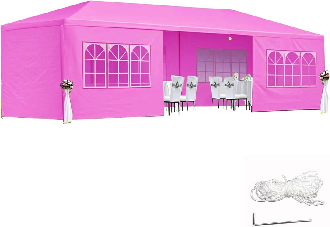 10'x30' Outdoor Canopy Tent Wedding Party Ten with 8 Removable Sidewalls, Waterproof Gazebo Patio Shelter for BBQ Camping Party Cater Events, Pink 10'x30' Outdoor Canopy Tent Wedding Party Ten with 8 Removable Sidewalls, Waterproof Gazebo Patio Shelter for BBQ Camping Party Cater Events, Pink