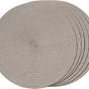 FunWheat Round Braided Placemats Set of 6 Table Mats for Dining Tables Woven Washable Non-Slip Place mats 15 inch(Taupe, 6pcs)