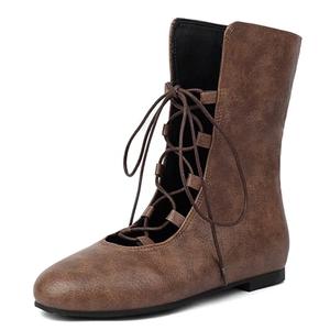 Galindopia Women Vintage Flats Short Boots Lace Up COS Medieval Men's Faux Leather Gothic Shoes Witch Costume Pirate Viking Tied Shoes Renaissance Flat Victorian Boots Brown Size 40