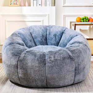 LinkRomat Bean Bag Chairs for Adults, Teens Youth Beanbag Reading Chair with Petal Arm Rest, Comfy Faux Fur Fluffy Bean Bag for Living Room, Bedroom, Dorm, Game - Grey, Large, Low Support