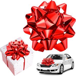 16 Inch Big Car Bow Giant Gift Bow Large Red Bow Pre-Assembled Bow for Present Wrapping Bow Huge Car Bow Metallic Decorative Bow for Bike House Wedding Birthday Graduation Mother's Day Decor