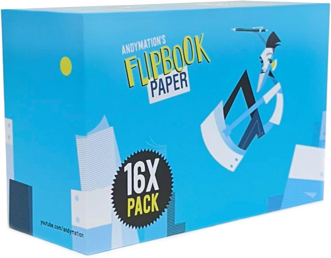 ANDYMATION 16X Flipbook Paper Pack, Refill Paper Sheets for All Andymation Flipbook Kits, Premium pre-drilled Sheets for Perfect Registration, Snap Screws, Enough for 16 Flipbooks.