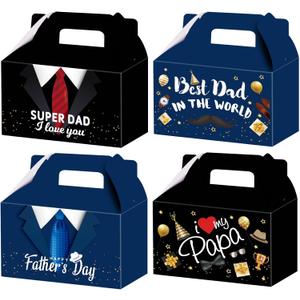 HABDJILTY 20 Pcs Fathers Day Treat Boxes Fathers Day Gift Boxes Cardboard Present Boxes 4 Style for Happy Fathers DayParty Decorations