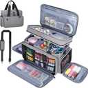 Anitor Large Sewing Supplies Organizer, Double Layer Sewing Storage Organizer with Two Detachable Dividers, Travel Sewing Bag Organizer with Shoulder Strap for Accessories, Gray, (Bag Only)