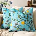 Light Blue Floral Pillow Covers 16x16,Set of 2 Decorative Velvet Botanical Printed Patterned Couch Sofa Throw Pillows Cover,Vintage Square Colorful Boho Farmhouse Flower Cushion Case for Home Bed