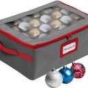 HOLDN STORAGE Christmas Ornament Storage Box with Dividers - Fits 48-3 Ornaments, 2 Removable Trays, Durable & Space-Saving, Clear Top Lid, Fits Underbed, Grey 