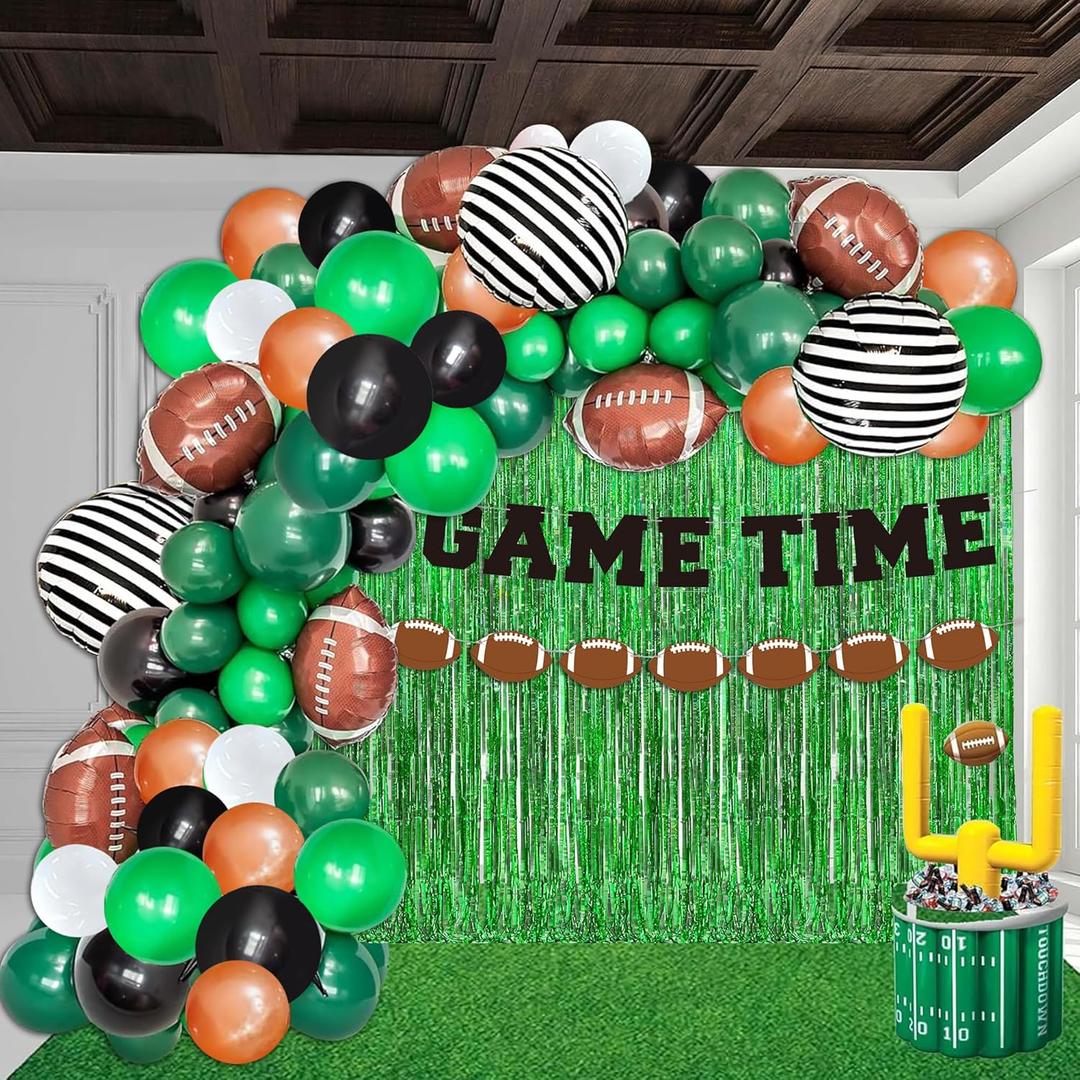 Football Balloon Garland Arch Kit 115 Pcs Green and Brown Balloons with Football Foil Balloon for Touch Down Rugby Super Bowl Sport Theme Party Decorations