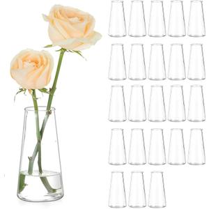 Hewory Glass Bud Vases for Centerpieces: Small Clear Modern Flower Vase Set of 24, Minimalist Cute Mini Decorative Bulk Vases for Wedding Birthday Bridal Shower Party Events Dining Room Table Decor