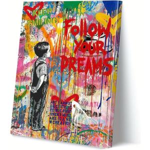 Banksy Wall Art - Canvas Street Graffiti Art Print Inspirational Quotes for Living Room, Bedroom, Bathroom, Office Wall Decor, 40x60cm/16x24in (24L" x 16W", with frame-1)
