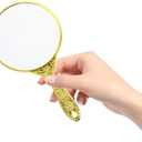 POPETPOP Vintage Compact Handheld Mirror: 24x13cm Golden Framed Round Makeup Mirror for Dressing Room