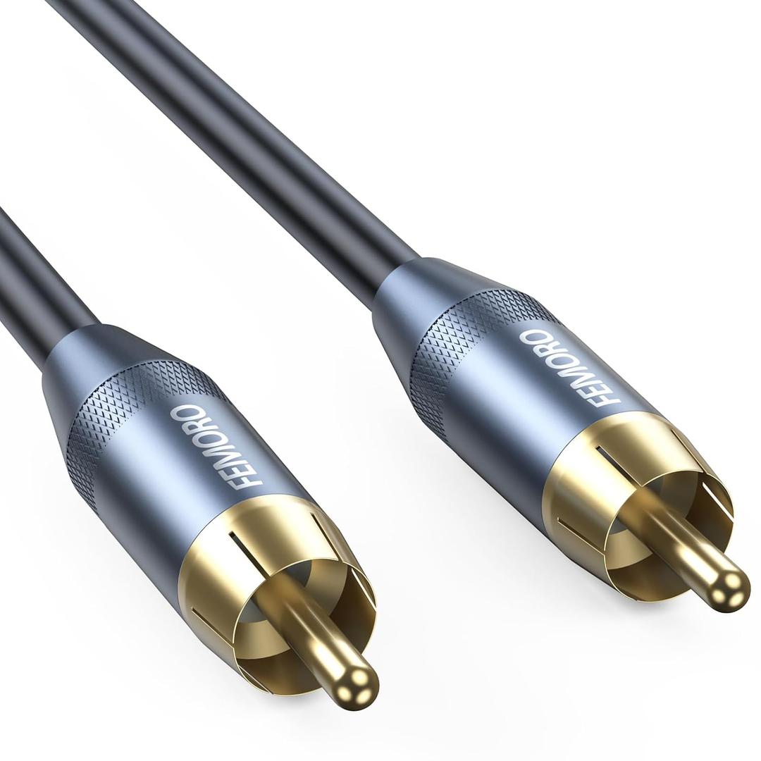 FEMORO Subwoofer Cable 10 ft, Single RCA Cables Dual Shielded Wire 24K Gold-Plated Plugs Deep Bass Replacement for SVS Klipsch Yamaha Sub AV Receivers