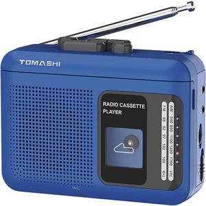 Portable Cassette Player Recorder with AM/FM Radio, Tape to USB Converter, Walkman Style, 200mW Speaker, Battery or USB Powered, 3.5mm Jack, Retro Blue
