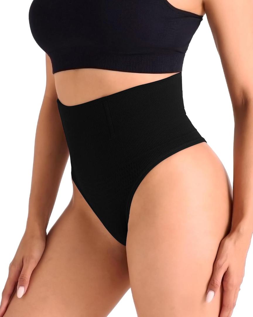 Tummy Control Thong Shapewear for Women High Waist Seamless Shaping Panties Stretch Body Shaper Underwear Girdle (Medium, Black, 1pack)