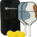 Smartway USAPA Approved Pickleball Paddles Set - Included 2 Lightweight & Slip Resistant Fiberglass Pickle Ball Rackets + 4 Balls + 1 Portable Carry Bag, Pickle Ball Set for Men Women Beginners (Cow Print)
