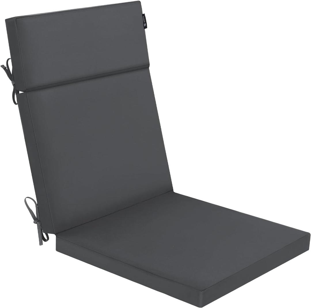 Favoyard Outdoor Chair Cushion 21 x 20 x 2 Inch Waterproof & Color Fade Resistant High Back Patio Furniture Cushion Replacement with Removable Cover, Ties and Hidden Zipper for Outdoor Dining Chairs (Dark Grey)