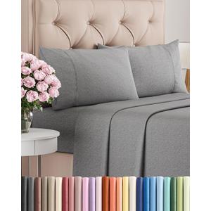 Cal King Size 4 Piece Sheet Set - Comfy Breathable & Cooling Sheets - Hotel Luxury Bed Sheets for Women & Men - Deep Pockets, Easy-Fit, Soft & Wrinkle Free Sheets - Heathered Grey Oeko-Tex Bed Sheets