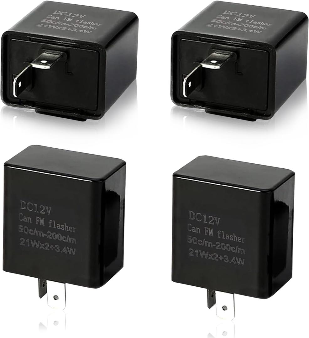 2 x 4 PCS Car FM Plug and Play Flasher Relay, DC 12V 2-pin Adjustable Frequency Turn Signal Flasher Relay, Portable Back Clip Hazard Warning Accessory, for Most Cars and Motorcycles (Black)