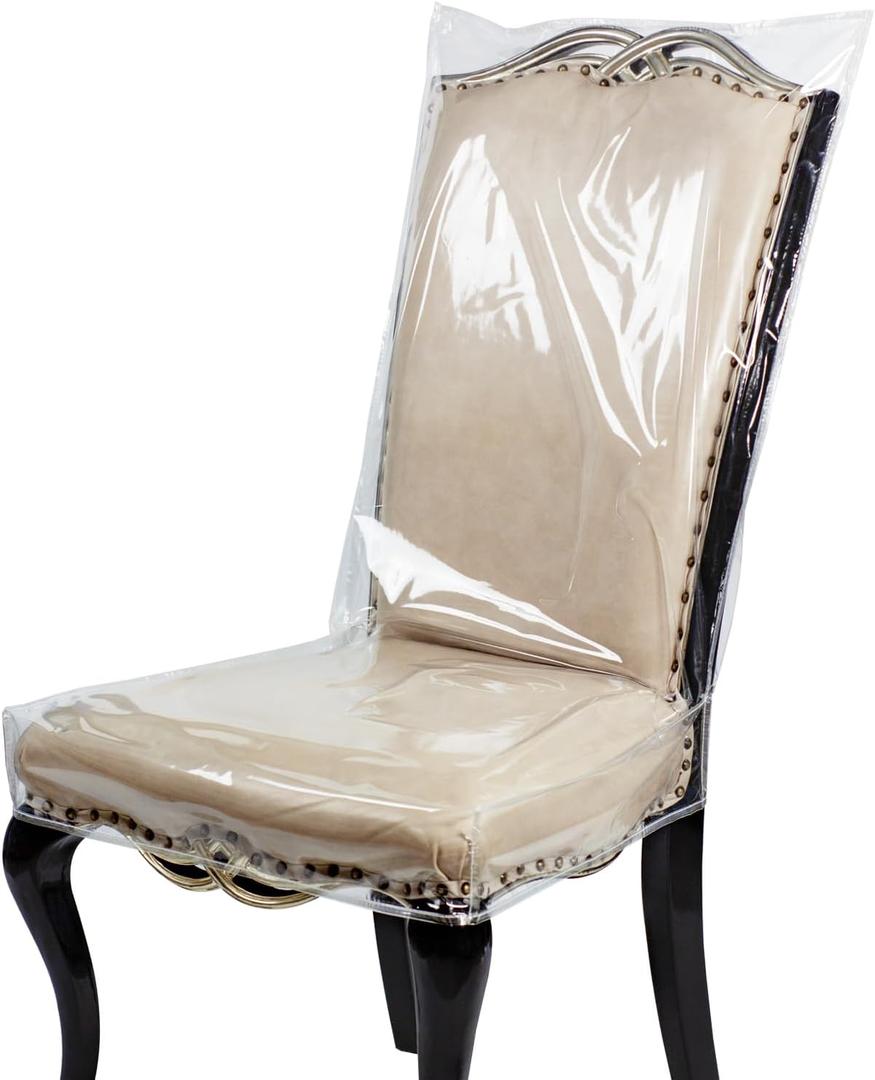 Plastic Dining Chair Covers Crystal Clear PVC Seat Protector for Dining Room Chair with Backrest Waterproof Chair Slipcovers for Home Party Hotel Wedding Ceremony Fit 21W*18.5D inch (4)