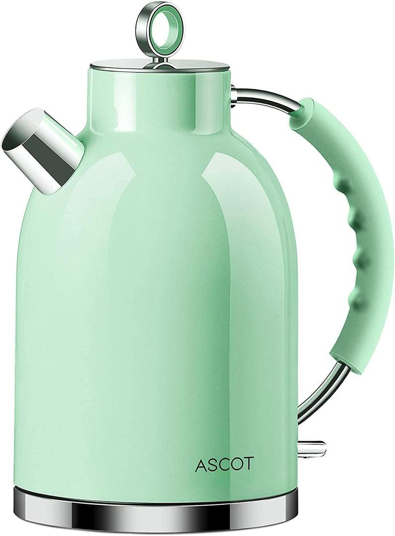Electric Kettle, ASCOT Electric Tea Kettle, Stainless Steel Water Boiler, Fast Boiling, 1.5L, 1500W, BPA-Free, Cordless, Automatic Shutoff, Boil-Dry Protection, Green