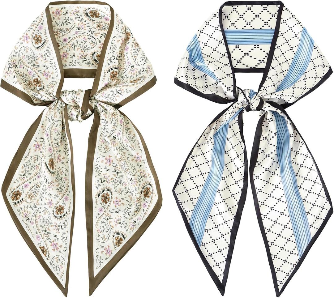 GERINLY 2 PCS Neck Scarf for Women, Long Purse Scarf for Handbags | Narrow Hair Scarves, Bag Charm Accessories Headband