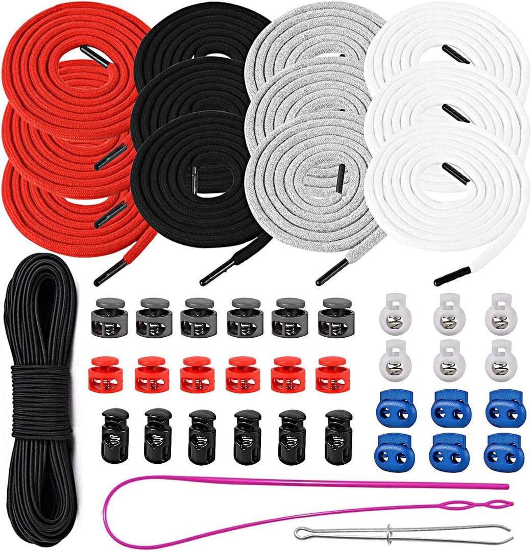 Drawstring Cord Trim Replacement Cording with Easy Threaders+Cord Locks End Spring Toggle and 10 Yard Elastic Bungee Cords Stretch String for Sweatpants, Clothings, Pants, Jackets Coats, Hoodie