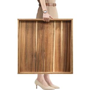 MAONAME Extra Large Square Ottoman Tray, 24" Acacia Wood Serving Tray for with Handles, Farmhouse Wooden Decorative Trays, Coffee Table Trays for Living Room, Countertop, Charcuterie